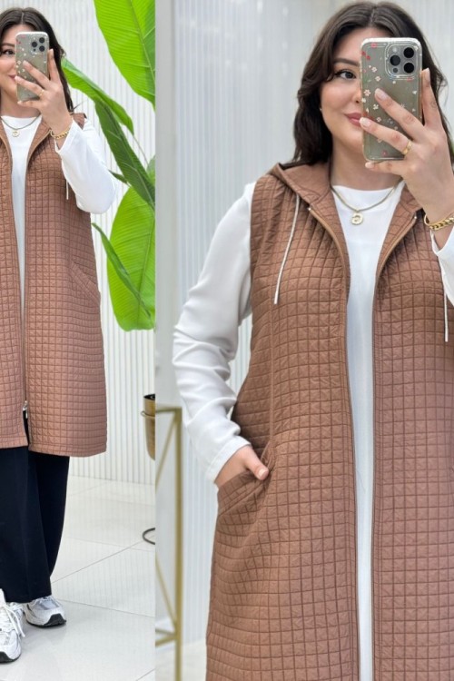 Kapitone Yelek Kahverengi