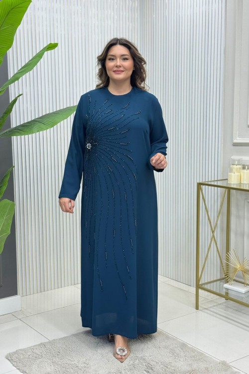 Nilgün Büyük Beden Abiye Petrol Mavisi