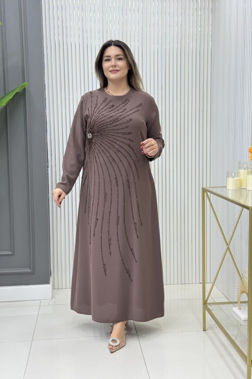 Nilgün Büyük Beden Abiye Koyu Vizon