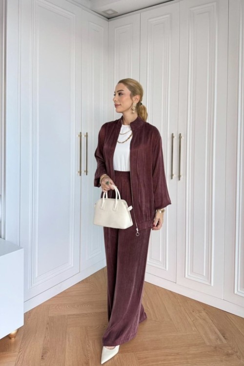 Petek Pantolonlu Takım Bordo